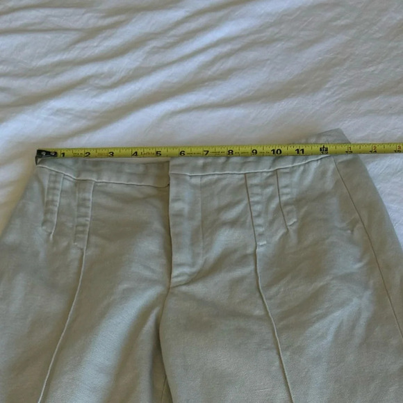 Rumere Linen wide leg pants mid rise cream colour sleek modern clasp closure - Picture 3 of 13